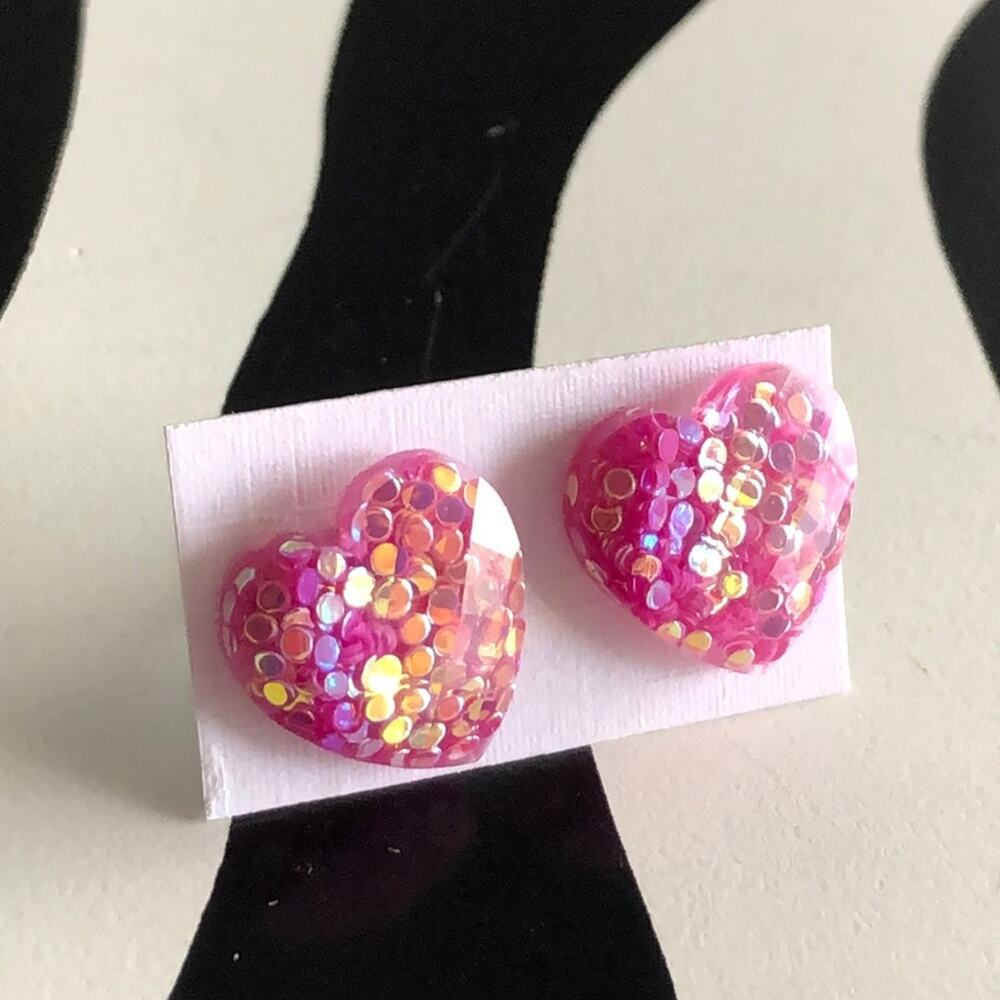 4 for $20 Pink Glitter Heart Stud Earrings